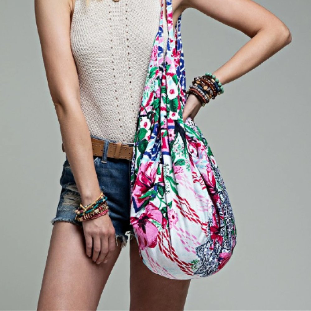 Hibiscus Boho Style Hammock Sling Bag Bohemian Floral Festival Print Handbag NEW